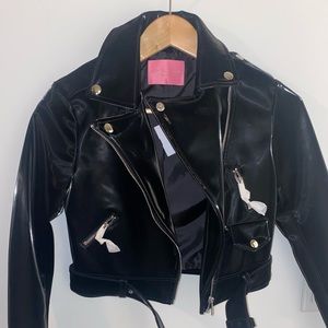 Polyester Crop Black Leather Jacket